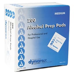 Dynarex 2-23/64" x 1-3/32" Medium Alcohol Wipe First Aid Prep Pad (200/Box)