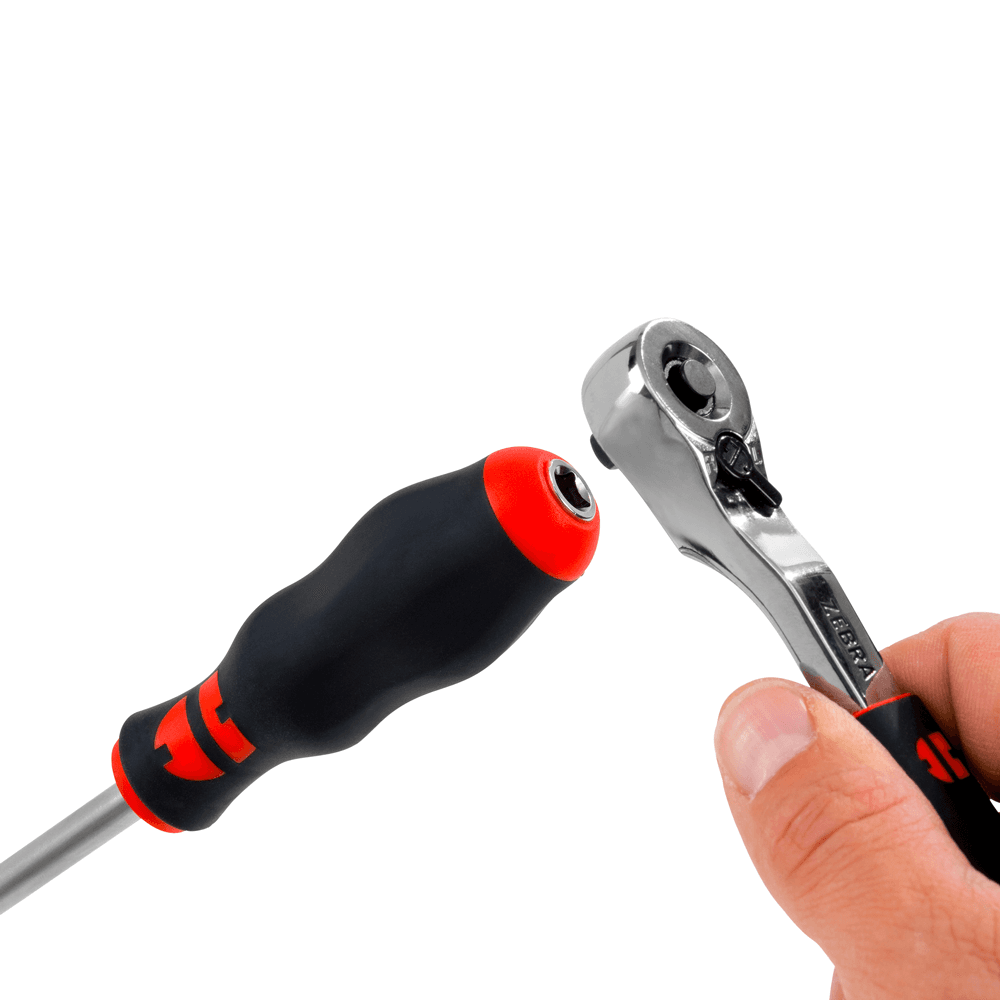Zebra Socket Drive Screwdriver with Square Tip, Chrome-Plated Blade, DIN 3126-D 6.3