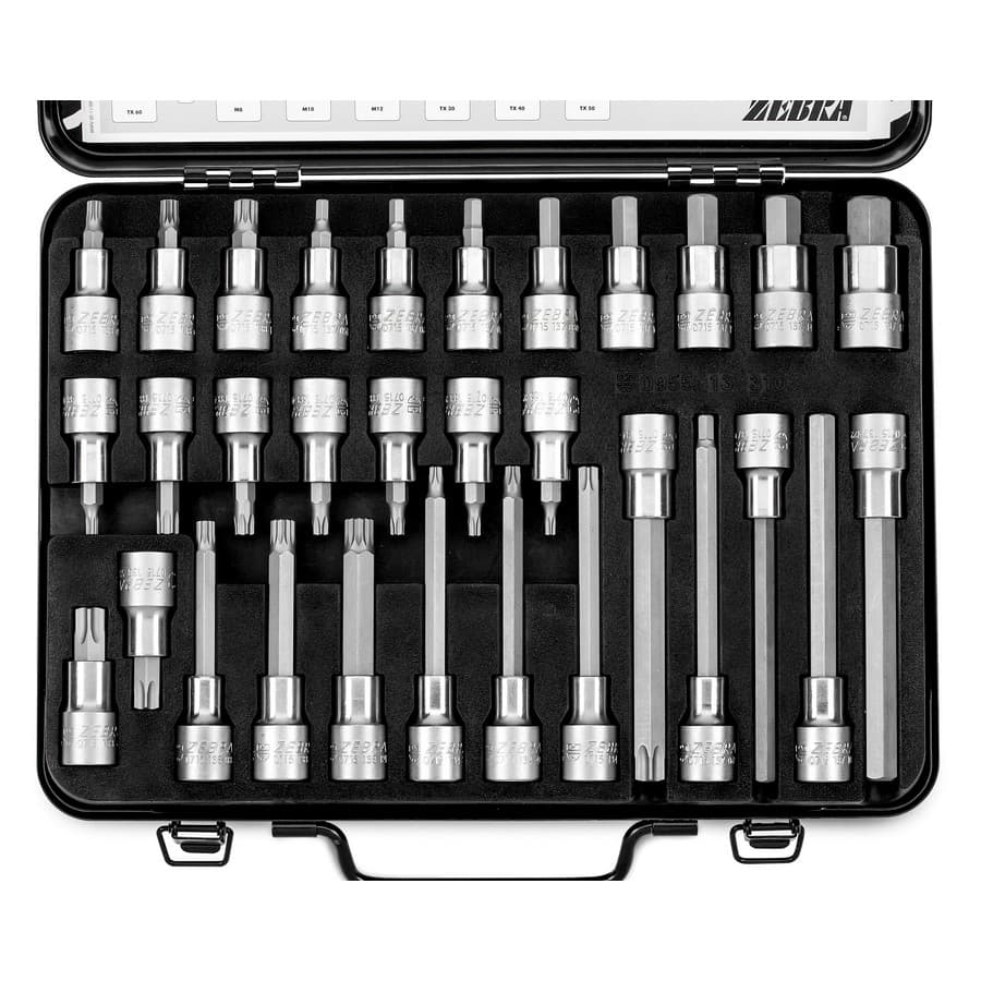 ZEBRA 1/2" Torx Multi-Point (12-Point) and Allen Socket Assortment 31 Pieces