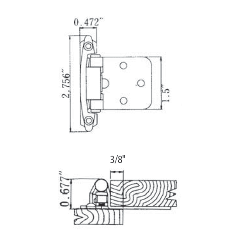 Flush Mount Hinge, Self-Closing, Satin Nickel-Plated - Alt Image 1