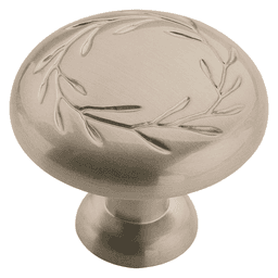 Amerock 1-1/4" Inspirations&trade; Leaf Knob in Satin Nickel Finish on White Background