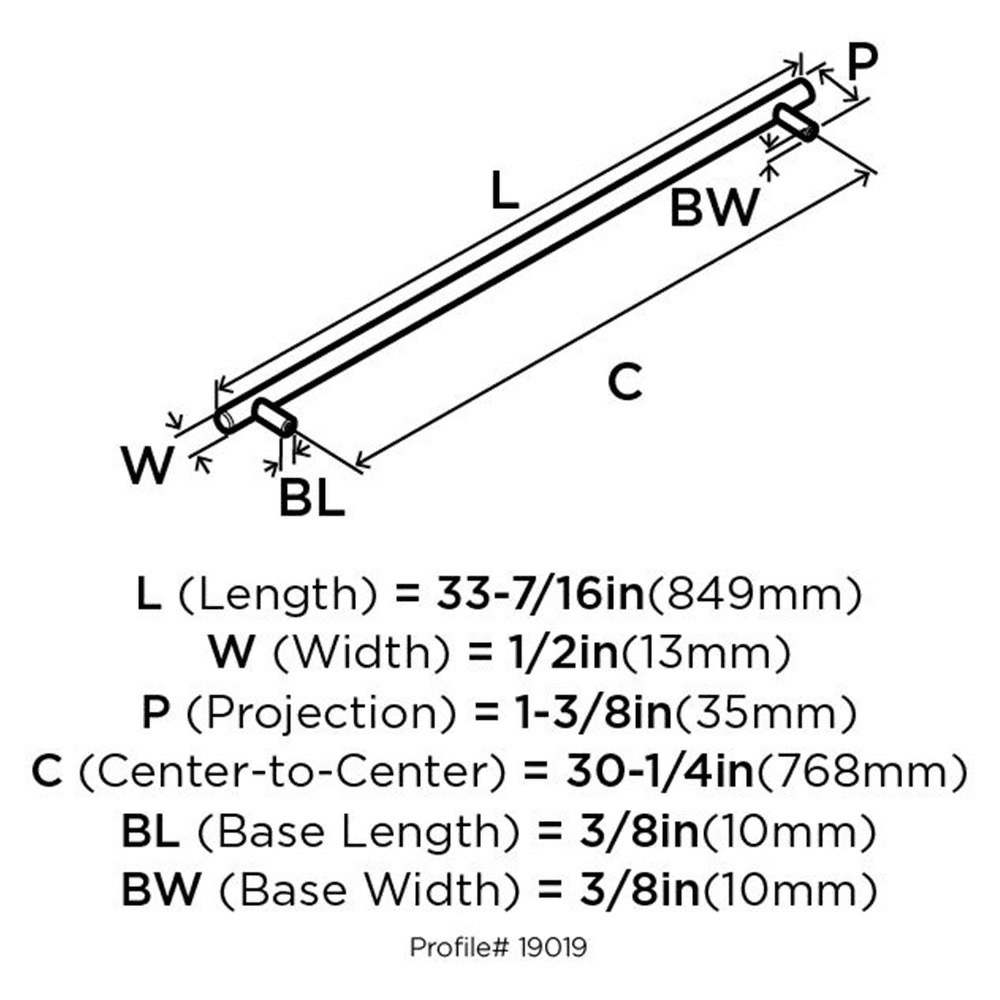 30-1/4" T-Bar Pull, Sterling Nickel - Alt Image 2