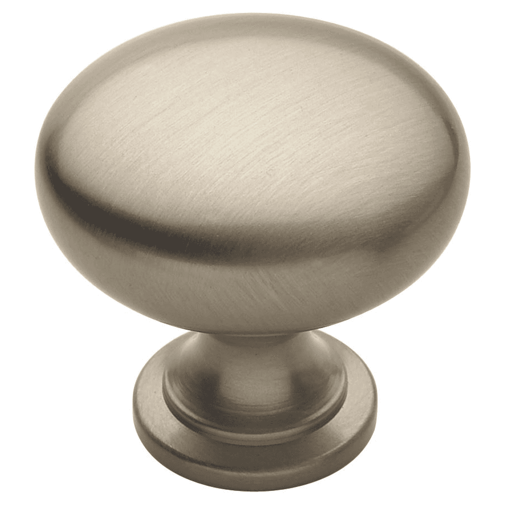 1-1/4" Satin Nickel Amerock Allison Value Round Knob on White Cabinet