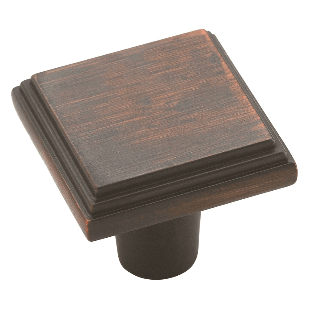 Amerock 1" Manor Square Knob, Oil-Rubbed Bronze Finish on White Background