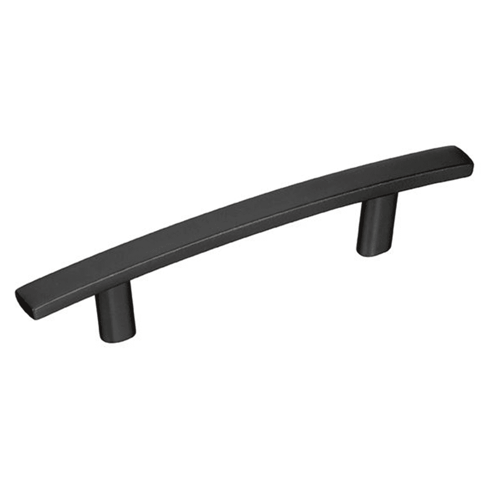 Satin Nickel Amerock 3" Cyprus&trade; Arch Pull with Curved Design on a White Cabinet