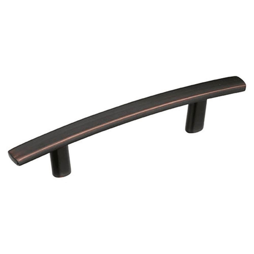 Amerock 3" Cyprus&trade; Arch Pull in Oil-Rubbed Bronze on a wooden cabinet door