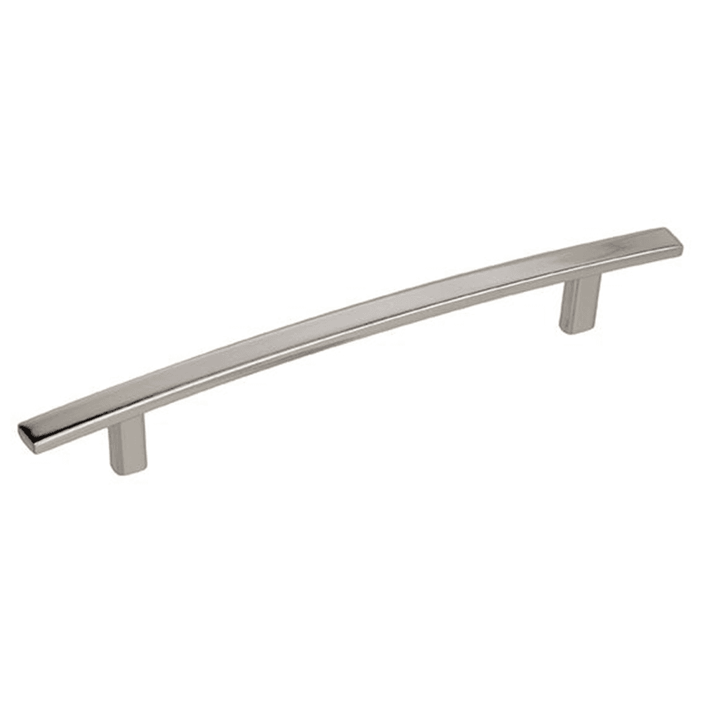 Amerock 6-5/16" Cyprus&trade; Arch Pull in Polished Nickel on dark wood cabinet