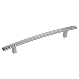 Amerock 6-5/16" Cyprus&trade; Arch Pull in Polished Nickel on dark wood cabinet
