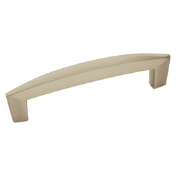 Amerock Satin Nickel Creased Bow Bar Pull in 96mm size for modern kitchen cabinets and drawers.