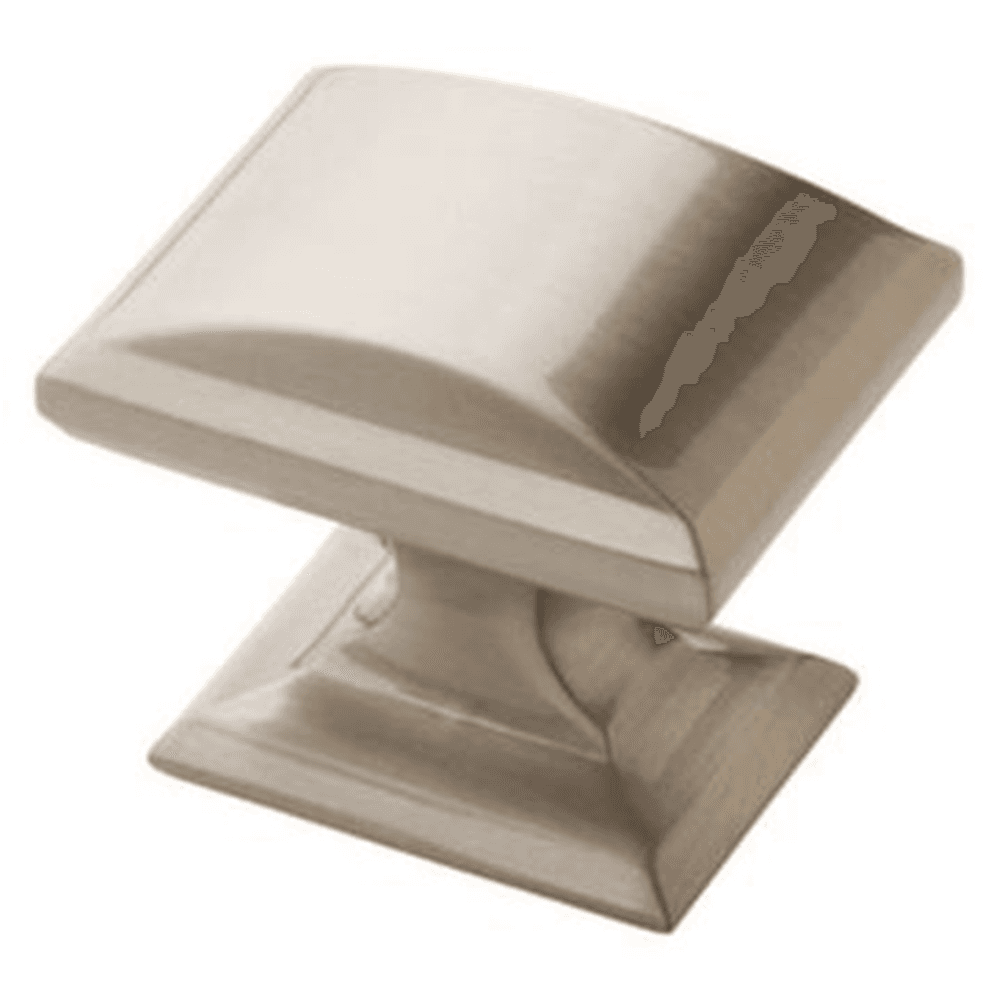 Amerock Candler Round Knob in Satin Nickel Finish on Grey Background