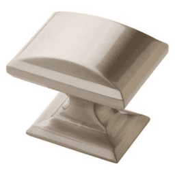 Amerock Candler Round Knob in Satin Nickel Finish on Grey Background
