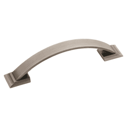 Amerock 96mm Candler Arch Pull in Satin Nickel Finish on White Cabinet Door