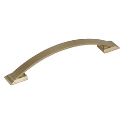 Amerock 160mm Candler Arch Pull in Golden Champagne finish on white kitchen cabinet