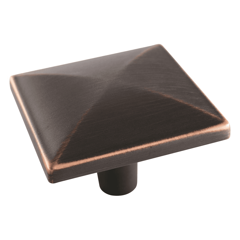 Amerock 1-1/2" Extensity Square Knob in Oil-Rubbed Bronze Finish on Dark Wood Cabinet