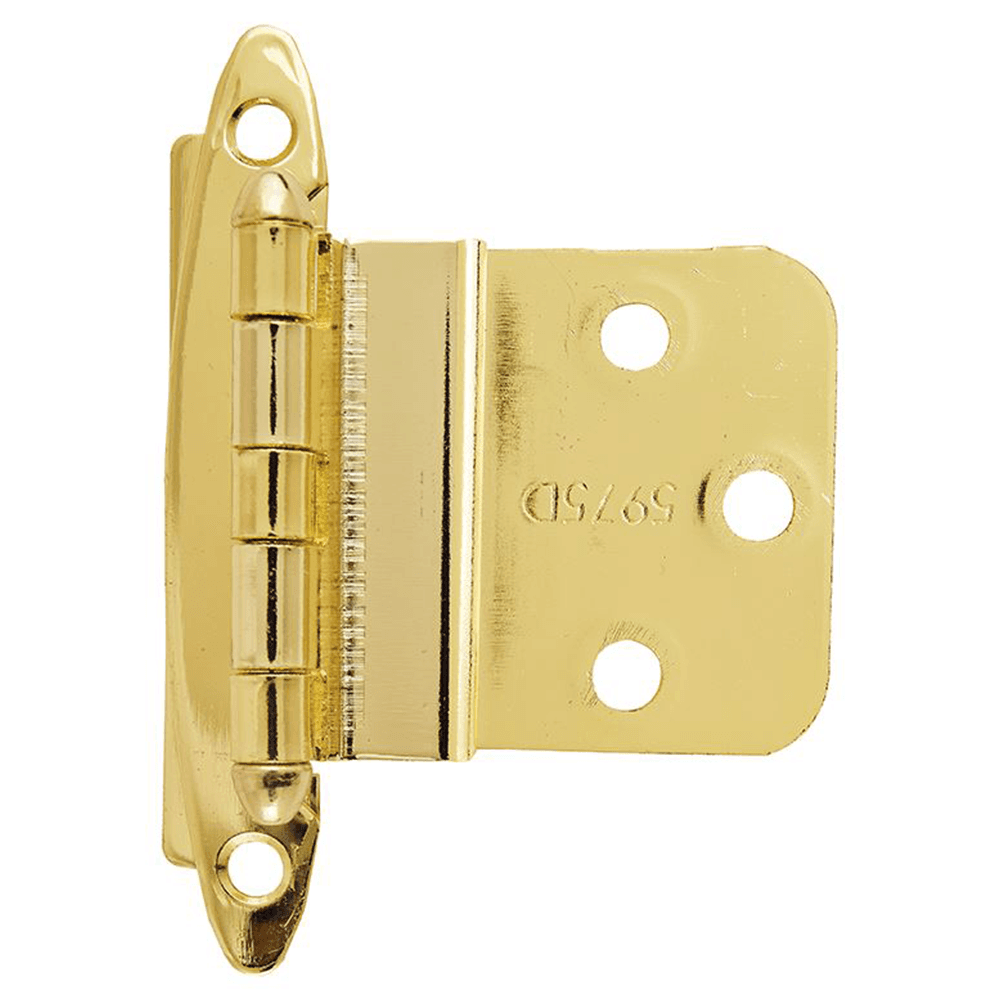 3/8" Inset Face Mount Hinge, Free-Swinging, Polished Brass - Main Image