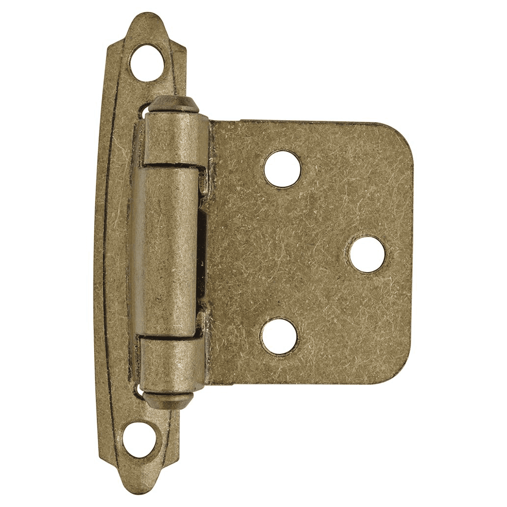 Variable Overlay Face Mount Hinge, Modern Design, Self-Closing, Burnished Brass - Main Image