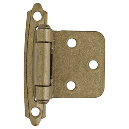 Variable Overlay Face Mount Hinge, Modern Design, Self-Closing, Burnished Brass - Main Image