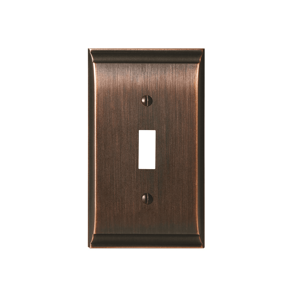 Amerock Candler 2-7/8" 1 Toggle Wall Plate in Oil-Rubbed Bronze on a wall