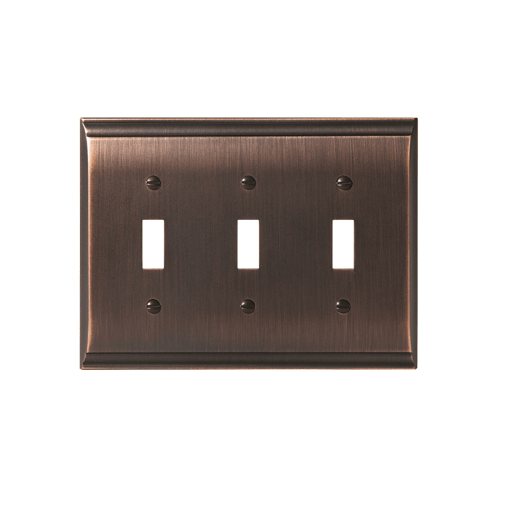 Amerock Candler 6-1/2" 3 Toggle Wall Plate in Oil-Rubbed Bronze - Front View