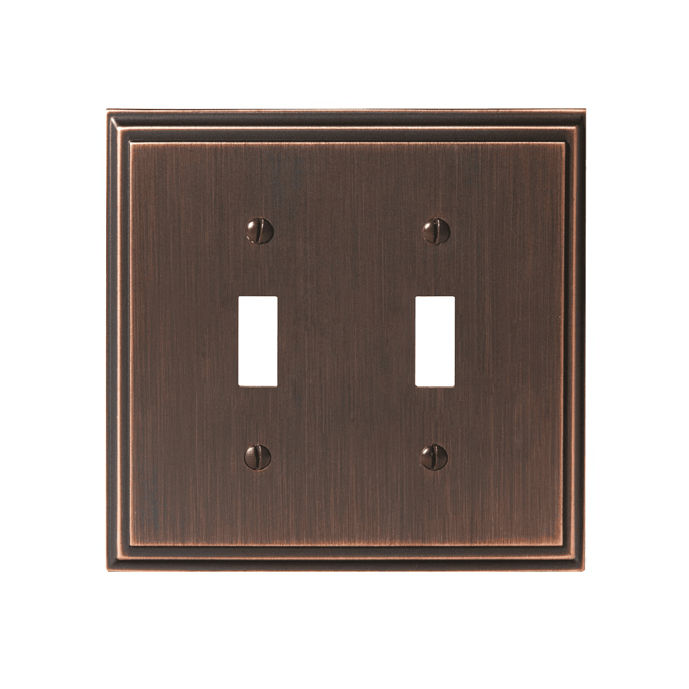 Amerock Mulholland 5" 2 Toggle Wall Plate in Oil-Rubbed Bronze, angled view