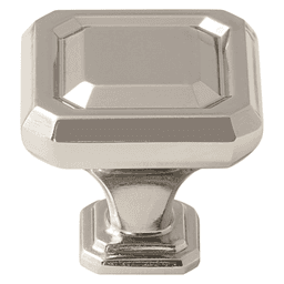Amerock 1-1/4" Wells Square Knob in Polished Nickel Finish on White Background