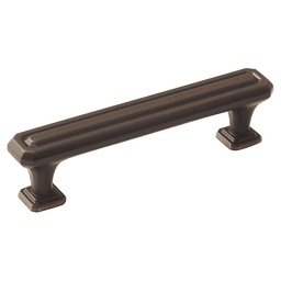 Amerock 96mm Wells Handle Pull in Oil-Rubbed Bronze on a dark wooden cabinet door