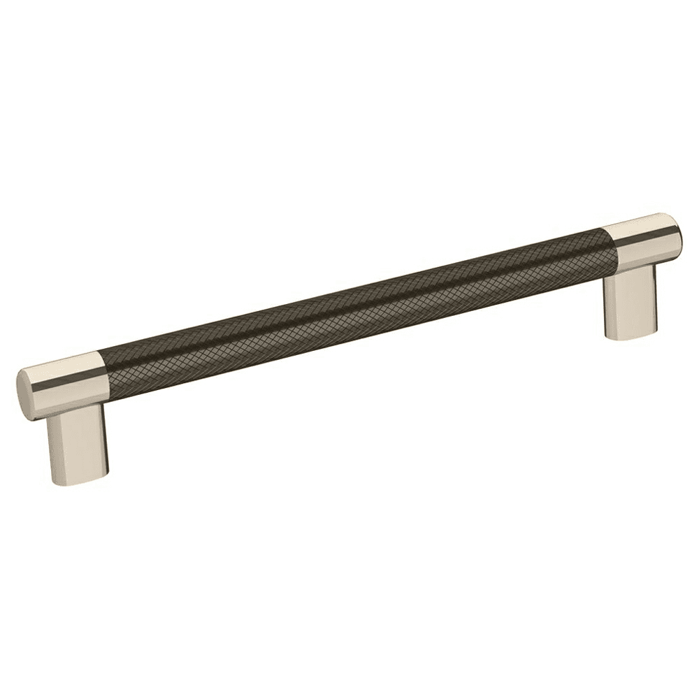 Amerock Esquire T-Bar Pull in Polished Nickel/Gunmetal finish installed on a white cabinet