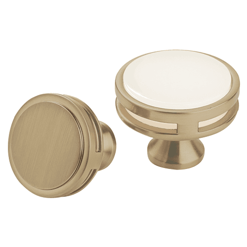 Close-up of Amerock 1-3/8" Oberon Round Knob in Polished Nickel Finish on White Background