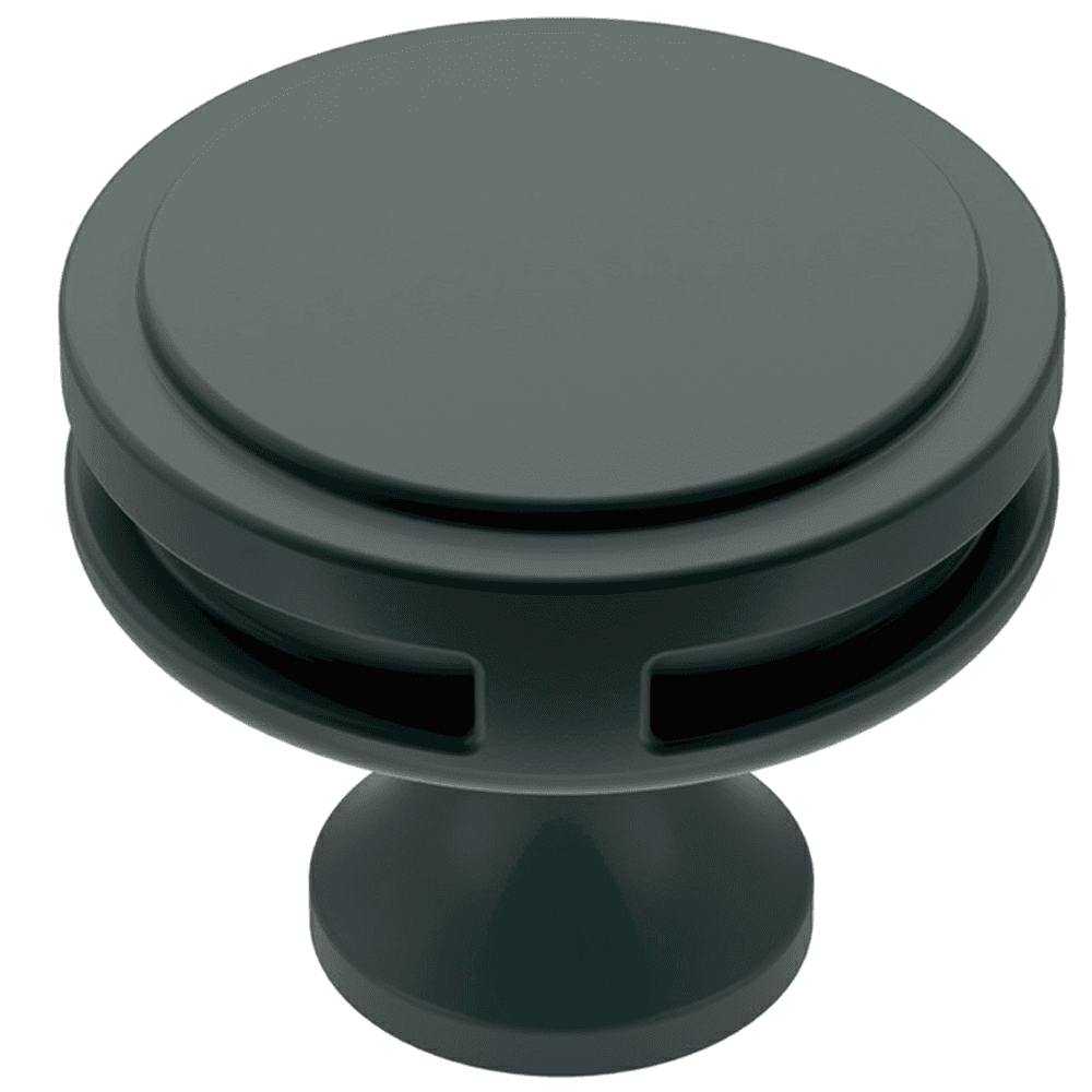 Elegant and simple 1-3/8" Oberon round knob in matte black finish by Amerock