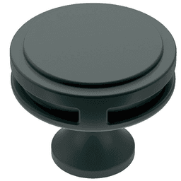 Elegant and simple 1-3/8" Oberon round knob in matte black finish by Amerock