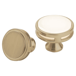 Modern Golden Champagne Cabinet Knob by Amerock on Gray Background