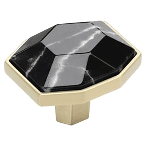1-5/8" Carrione Rectangle Knob, Marble Black/Golden Champagne Main - Image