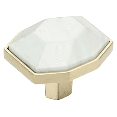 1-5/8" Carrione Rectangle Knob, Marble White/Golden Champagne Main - Image