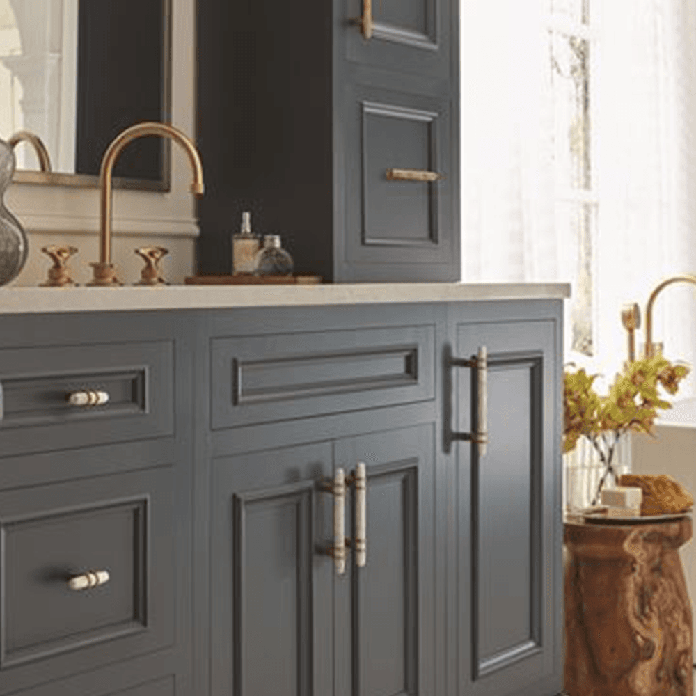 Close-up of Amerock St Vincent T-Bar Pull in Black Bronze on Cabinet Drawer
