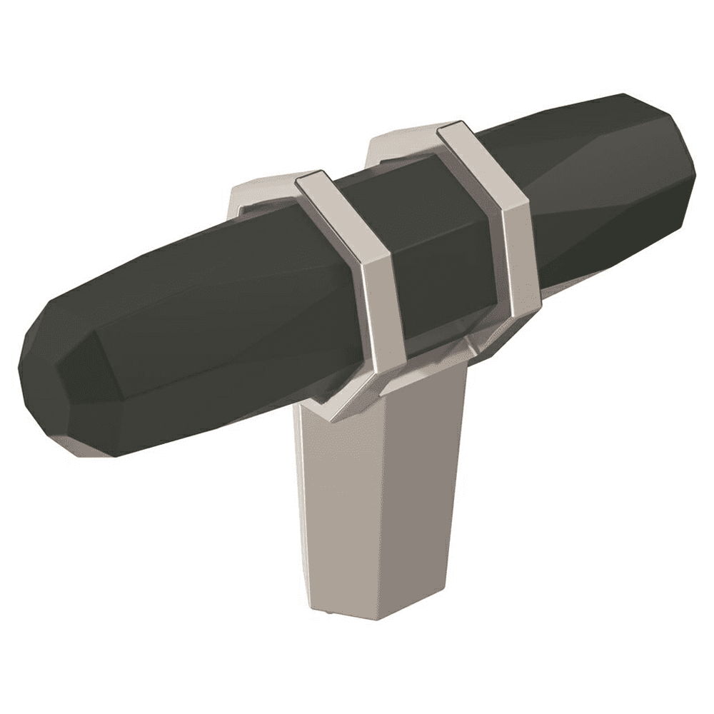 Amerock London 2-1/2" T-Knob in Black Bronze/Polished Chrome Finish on Dark Background