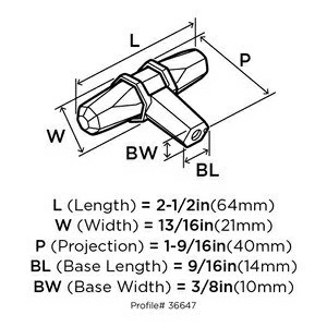 T-knob coordinates with other items from the London collection by Amerock