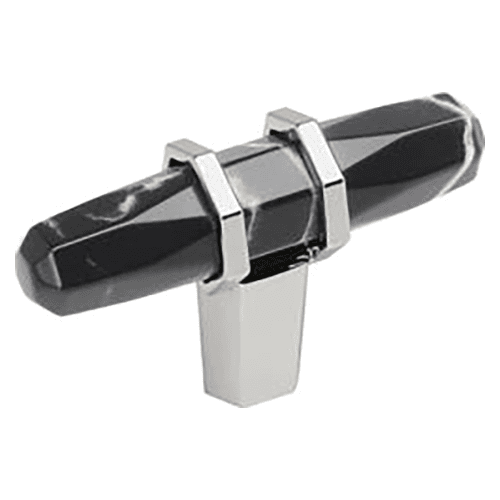 2-1/2" Carrione T-Handle Cabinet Knob, Marble Black/Polished Chrome Main - Image