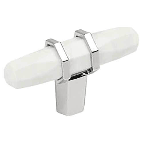 2-1/2" Carrione T-Handle Cabinet Knob, Marble White/Polished Chrome Main - Image