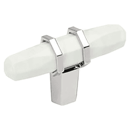 2-1/2" Carrione T-Handle Cabinet Knob, Marble White/Polished Chrome Main - Image