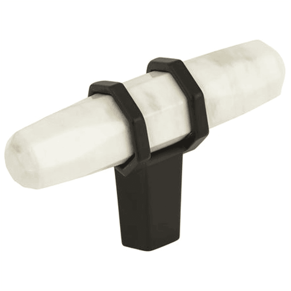 Amerock 2-1/2" Carrione T-handle Knob in Marble White/Black Bronze on a dresser drawer