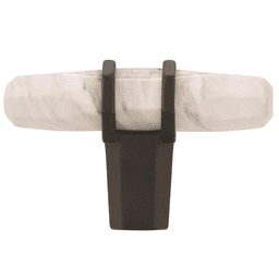 Elegant Carrione T-handle Knob with Marble White/Satin Nickel finish