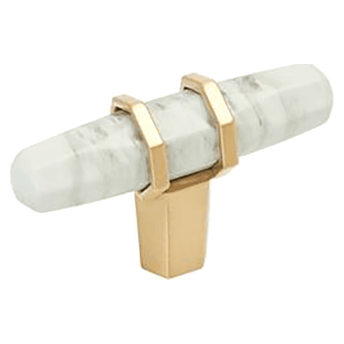 2-1/2" Carrione T-Handle Cabinet Knob, Marble White/Champagne Bronze Main - Image