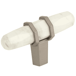 2-1/2 inch Carrione T-handle Knob in Marble White/Satin Nickel