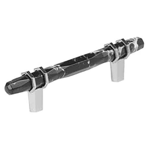 3-3/4" Carrione Cabinet Pull, Marble Black/Polished Chrome Main - Image