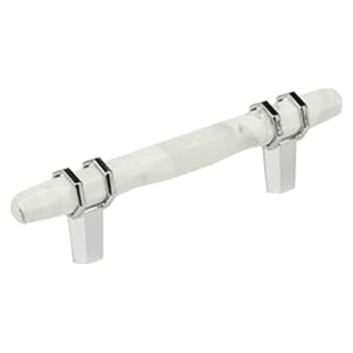 3-3/4" Carrione Cabinet Pull, Marble White/Polished Chrome Main - Image