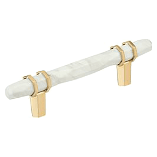 3-3/4" Carrione Cabinet Pull, Marble White/Champagne Bronze Main - Image