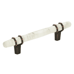 5-1/16 inch Amerock Carrione Bar Pull in Marble White and Oil-Rubbed Bronze