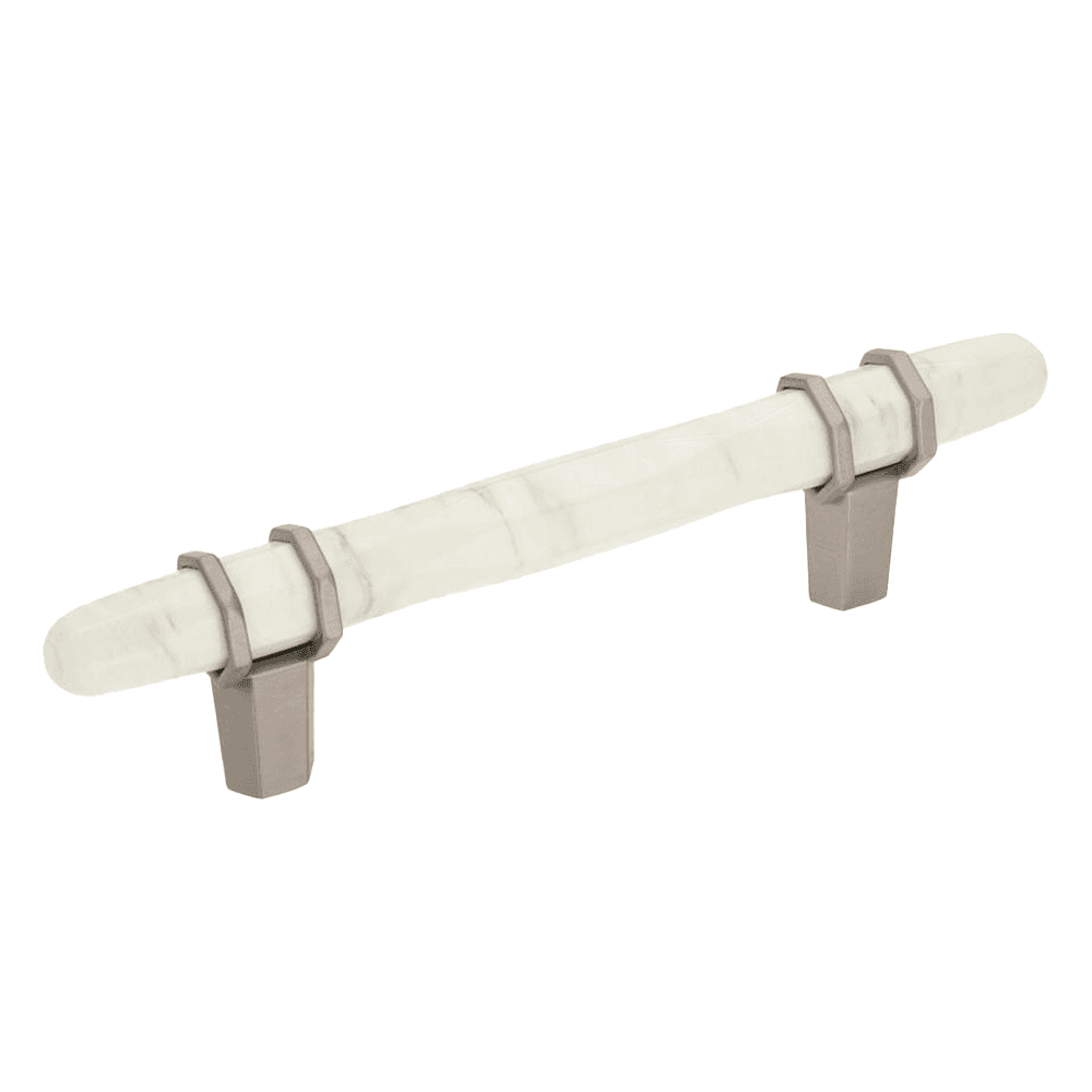 Amerock Carrione 6-5/16" Bar Pull, Marble White/Satin Nickel - Close-up View