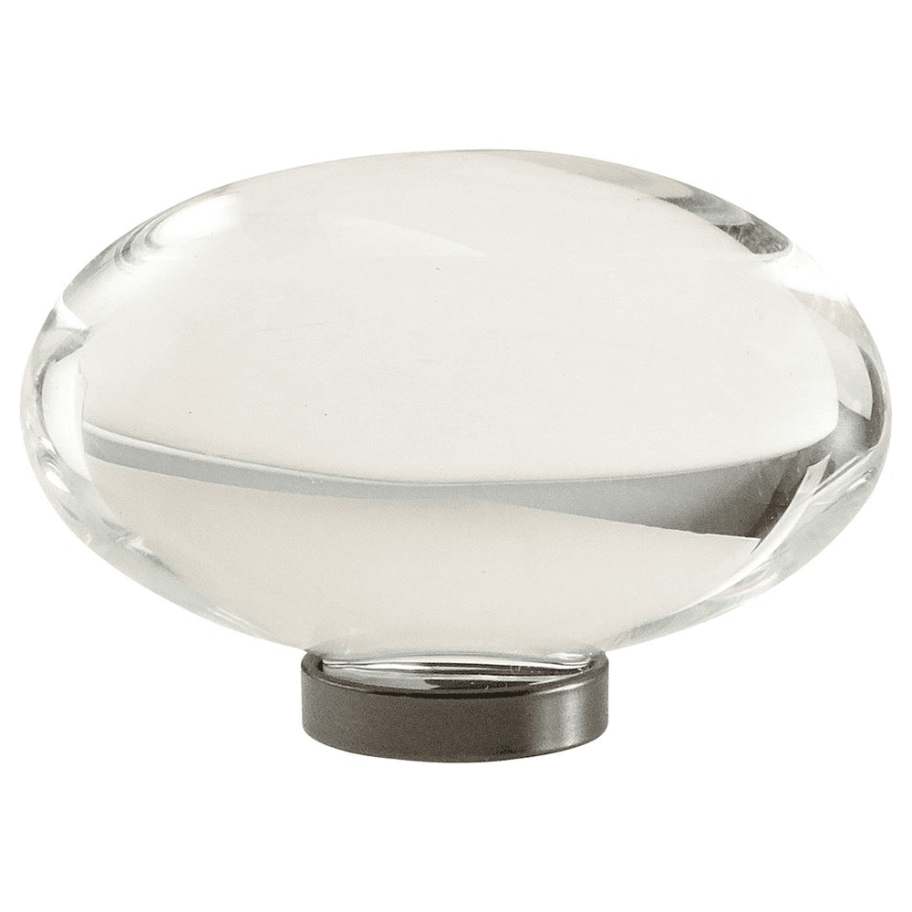 Amerock Glacio Clear/Gunmetal oval knob on white background