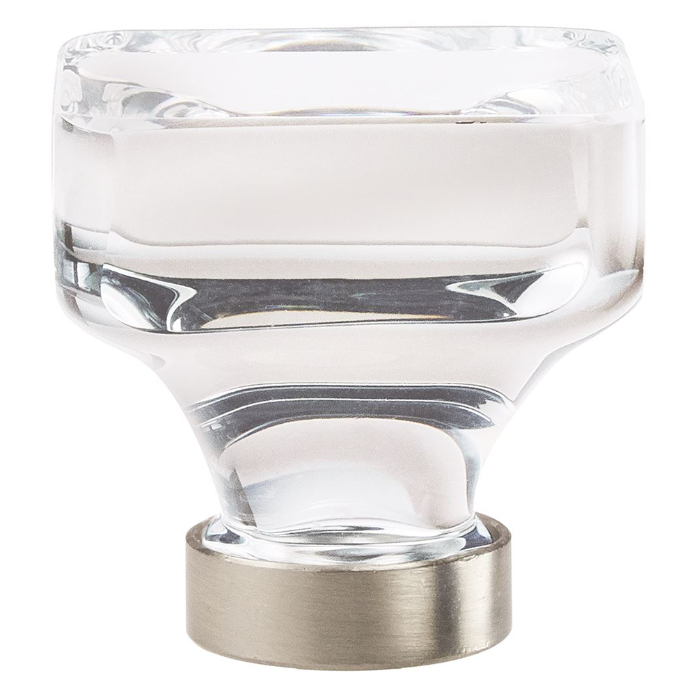 Amerock 1-3/8" Glacio Crystal Knob, Clear/Satin Nickel on White Background